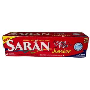 SARAN wrap with cling PLUS JUNIOR  8" WIDE/75 SQ FT ROLL - 1999 -Vintage NEW
